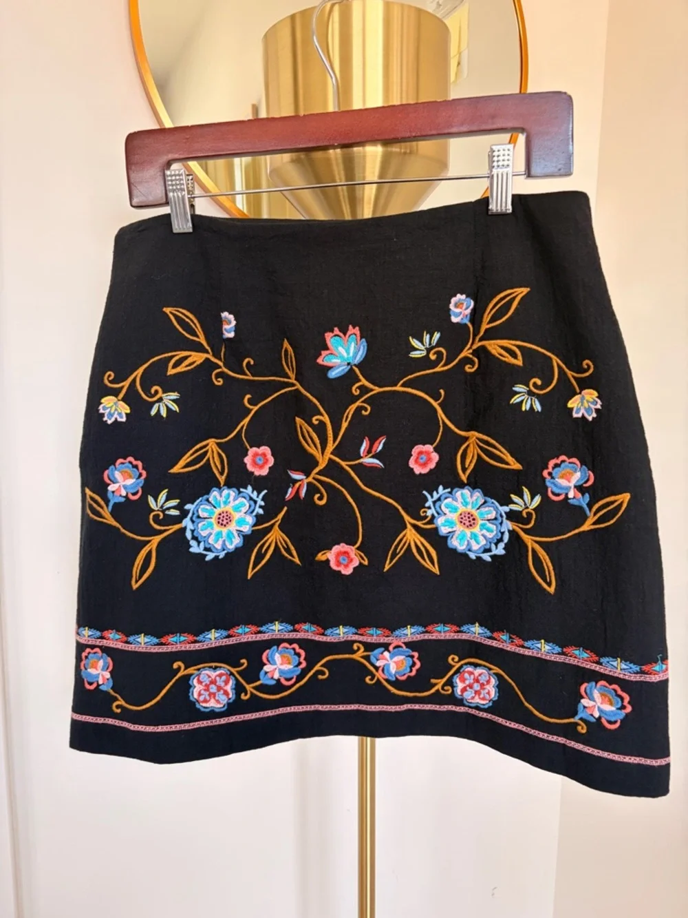 LOFT Black Mini Skirt with Colorful Floral Embroidery - Picture 2 of 8